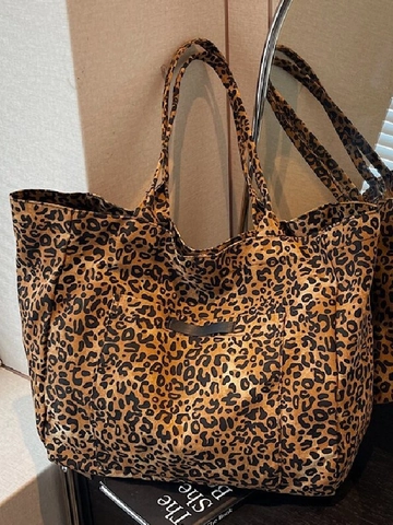 Women Leopard Print Canvas Tote Bag Large Capacity Casual Shoulder Bag Autumn Winter Fashion Commuter Shopping Handbag