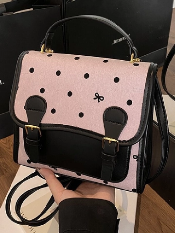 Mochila de Cuero PU para Mujer Moda con Lunares y Lazo Estilo Académico Dulce Color de Contraste Gran Capacidad Mochila de Viaje