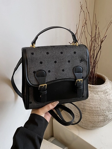 Mochila de Cuero PU para Mujer Moda con Lunares y Lazo Estilo Académico Dulce Color de Contraste Gran Capacidad Mochila de Viaje