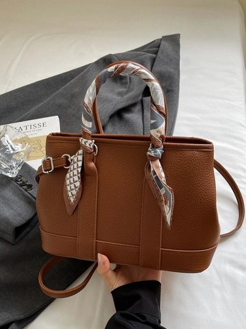 Fashion Lychee Pattern PU Leather Bucket Bag For Women Retro Elegant Handbag With Scarf Handle Shoulder Crossbody Bag