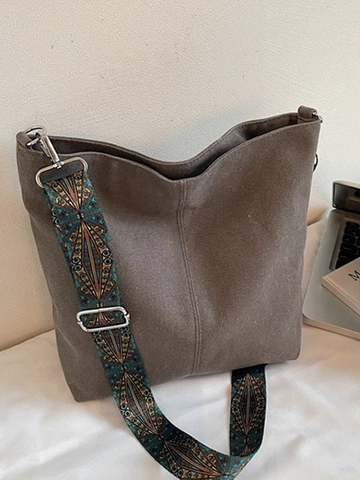 Vintage Segeltuch Umhängetasche Für Damen Große Kapazität Ethno-Böhmisches Muster Breiter Riemen Schultertasche Lässige Handtasche