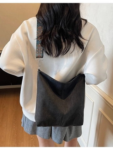 Vintage Segeltuch Umhängetasche Für Damen Große Kapazität Ethno-Böhmisches Muster Breiter Riemen Schultertasche Lässige Handtasche