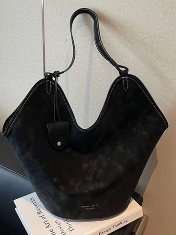 Borsa Tote in PU di Grande Capacità per Donna Vintage con Cuciture a Contrasto Borsa a Spalla con Pochette Minimalista