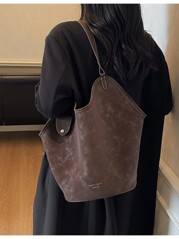 Borsa Tote in PU di Grande Capacità per Donna Vintage con Cuciture a Contrasto Borsa a Spalla con Pochette Minimalista