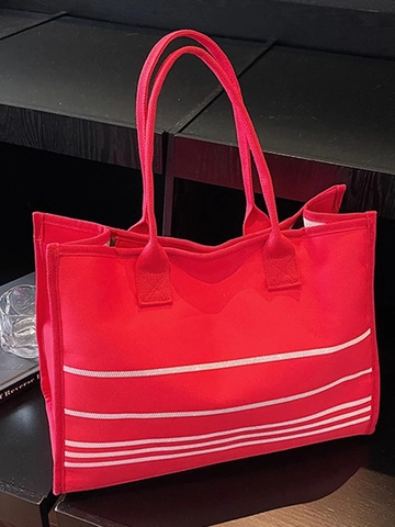 Bolso Tote de Lona a Rayas de Gran Capacidad para Mujer Bolso de Hombro Minimalista con Rayas en Contraste para Uso Diario