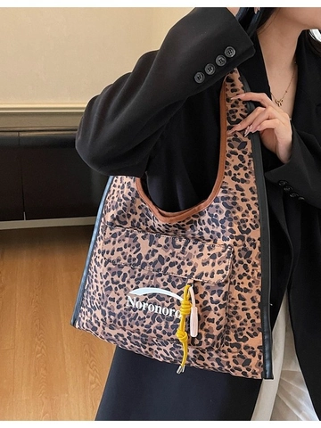 Leopardenmuster Wildleder Umhängetasche Große Kapazität Für Damen Mode Hobo Tote Bag Mit Fronttasche Kontrast Quasten Handtasche