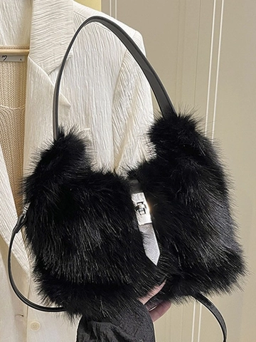 Bolso de Hombro de Piel Sintética para Mujer Bolso Tote de Gran Capacidad Con Cierre de Torsión de Metal Moda de Otoño Invierno