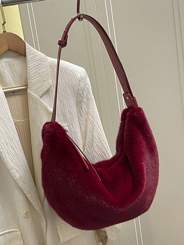 Bolso de Hombro de Felpa de Piel Sintética para Mujer Gran Capacidad Color Sólido Bolso Hobo Otoño Invierno Bolso Bandolera Moda