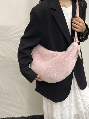 Bolso de Hombro de Felpa de Piel Sintética para Mujer Gran Capacidad Color Sólido Bolso Hobo Otoño Invierno Bolso Bandolera Moda