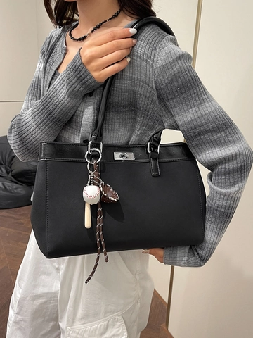 Grand Sac Fourre-tout pour Femmes 2026 Nouveau Automne Hiver Rétro en Cuir PU Sac à Épaule Avec Pendentif de Baseball Serrure en Métal
