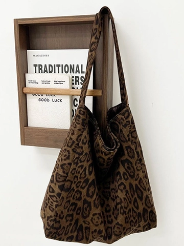 Bolso Tote de Leopardo Vintage de Gran Capacidad para Mujer Cuero PU Bolso de Hombro Casual Diario Bolso de Mano Moda
