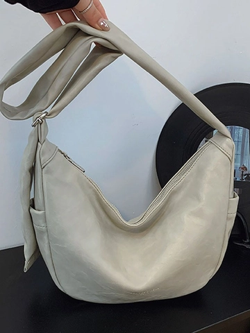Damen Hobo-Tasche mit Großer Kapazität aus PU-Leder Vintage Minimalistische Umhängetasche Mit Breitem Gurt Halbmond-Tasche