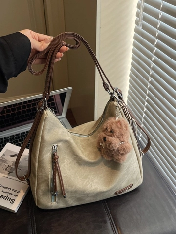 Borsa a Tracolla Retro in Pelle PU Grande Capacità Zaino Donna Multifunzionale Borsa Tote Effetto Usato Con Ciondolo in Peluche
