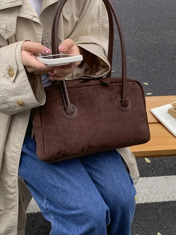 Retro Matte PU Leather Underarm Bag For Women Large Capacity Minimalist Shoulder Bag Solid Color Casual Commute Handbag
