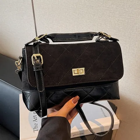 Vintage Gesteppte Quadratische Tasche Damen PU Leder Spleißen Frost Umhängetasche Mit Metallschloss Elegante Schultertasche