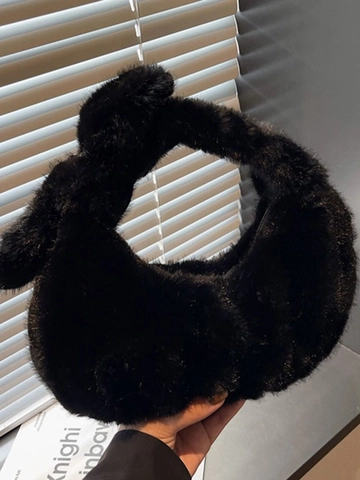 Borsa a Mano in Peluche da Donna con Manico a Nodo Stile Francese Moda Piccola Borsa da Polso Calda Invernale Borsa da Sera