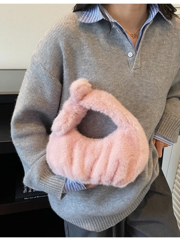 Borsa a Mano in Peluche da Donna con Manico a Nodo Stile Francese Moda Piccola Borsa da Polso Calda Invernale Borsa da Sera