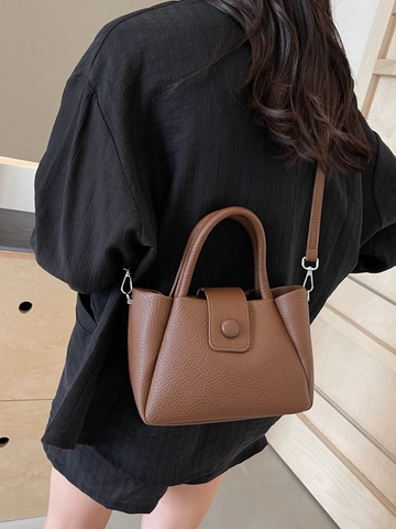 Women Minimalist PU Leather Bucket Bag Lychee Texture Handbag With Adjustable Strap Crossbody Shoulder Bag For Daily Commute