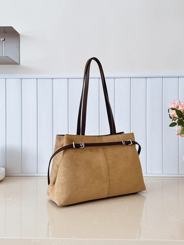 Sac Cabas en Suède pour Femmes Minimaliste Grande Capacité Sac à Épaule Avec Boucle Décorative Main Mode Urbaine Pour Trajet Quotidien