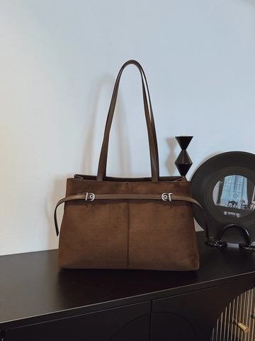 Sac Cabas en Suède pour Femmes Minimaliste Grande Capacité Sac à Épaule Avec Boucle Décorative Main Mode Urbaine Pour Trajet Quotidien