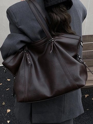 Borsa Tote in Pelle PU a Grande Capacità Retrò per Donna Borsa a Tracolla da Pendolare Minimalista Con Rivetti a Stella Borsa a Mano Moda