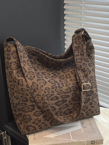 Borsa Tote retrò con Stampa Leopardata Donna Grande Capacità in Tessuto Borsa a Tracolla Tracolla Larga Regolabile Borsetta alla Moda