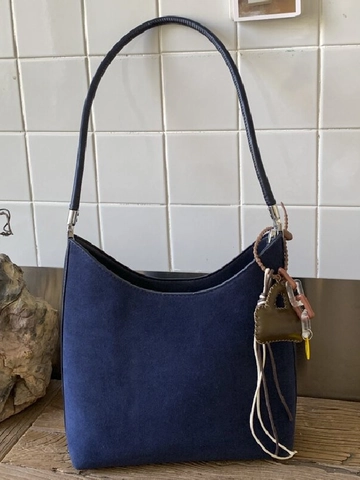 Grand Sac Cabas en Suédine pour Femmes Sac à Épaule Hobo Sophistiqué pour Trajet Travail Avec Pendentif Sourire Sac Sous-Aisselle