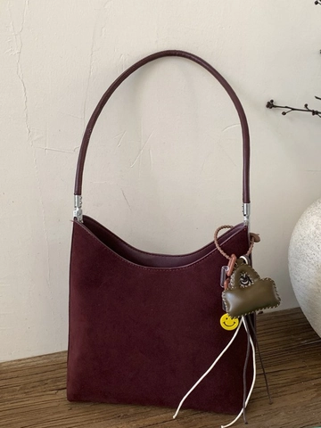 Grand Sac Cabas en Suédine pour Femmes Sac à Épaule Hobo Sophistiqué pour Trajet Travail Avec Pendentif Sourire Sac Sous-Aisselle