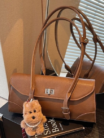Vintage PU Leder Umhängetasche Für Damen Große Kapazität Unterarmtasche Retro Mode Handtasche Mit Metallschloss Nähten Details