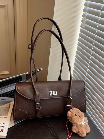 Vintage PU Leder Umhängetasche Für Damen Große Kapazität Unterarmtasche Retro Mode Handtasche Mit Metallschloss Nähten Details