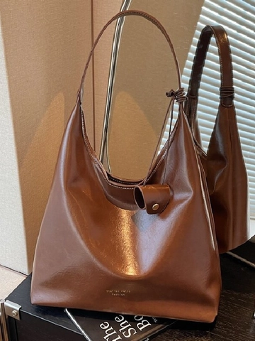 Vintage Grote Capaciteit PU Leren Tote Bag Voor Dames Minimalistische Schoudertas Mode Woon-Werkverkeer Okseltas Met Knoopdecor