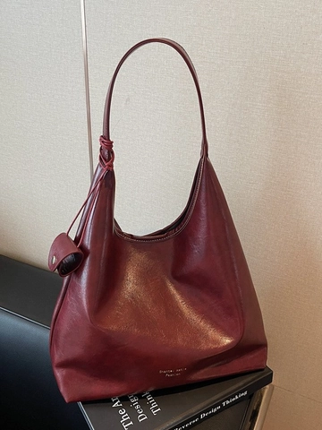 Vintage Grote Capaciteit PU Leren Tote Bag Voor Dames Minimalistische Schoudertas Mode Woon-Werkverkeer Okseltas Met Knoopdecor