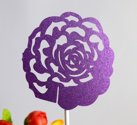 Decorazione per Torta Rosa Fiore Glitterata Intaglio Laser Vuoto Cartoncino Stuzzichini per Cupcake per Matrimonio Compleanno Festa Rosa Oro Viola