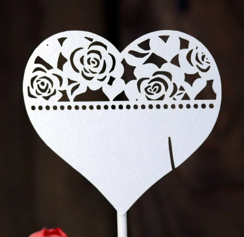 Laser Cutout Rose Heart Cake Topper Romantic Pearlescent Paper Decoration For Wedding Birthday Anniversary Party Celebration
