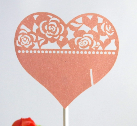 Laser Cutout Heart Rose Lace Cake Topper Pearl Paper Romantic Floral Cupcake Insert For Wedding Birthday Party Decoration