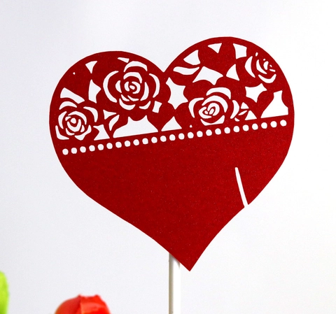 Laser Cutout Heart Rose Lace Cake Topper Pearl Paper Romantic Floral Cupcake Insert For Wedding Birthday Party Decoration