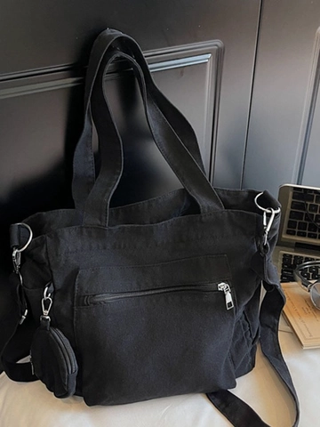 Damen Große Kapazität Canvas Tote Bag Mit Mini Rundem Beutel Multi Taschen Schultertasche Student Pendler Umhängetasche
