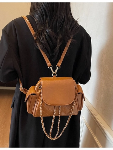 Zaino Mini Vintage Donna Trapuntato a Rombi in Pelle PU Moda Versatile Borsa a Spalla Sottobraccio Con Tracolla a Catena Oro