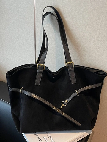 Damen Vintage Große Kapazität PU Leder Tragetasche Matte Textur Schultertasche Retro Pendlertasche Mit Dekorativer Schnalle