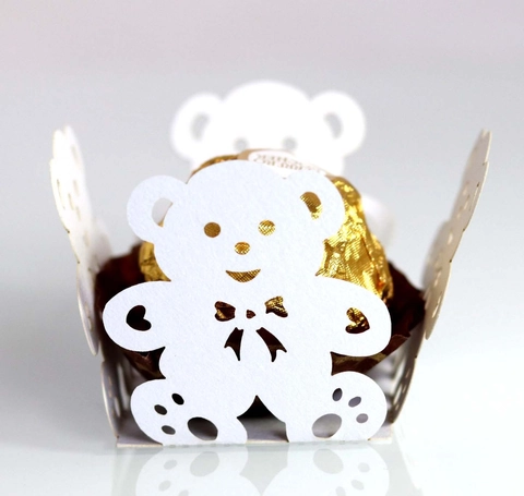 Scatola di Caramelle a Forma di Orso Intagliata al Laser Supporto per Cioccolato in Carta Cava per Matrimonio Festa di Compleanno