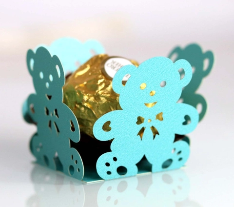 Laser Cut Bear Chocolate Wrapper Pearlescent Paper Hollow Out Candy Cupcake Liners For Wedding Birthday Party Decoration