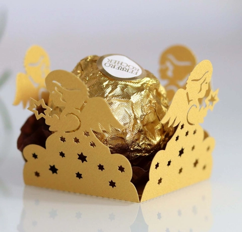 Involucro di Cioccolato con Ali d'Angelo Taglio Laser Carta Perlata Scatola di Caramelle Vuota per Matrimonio Festa Compleanno Dessert
