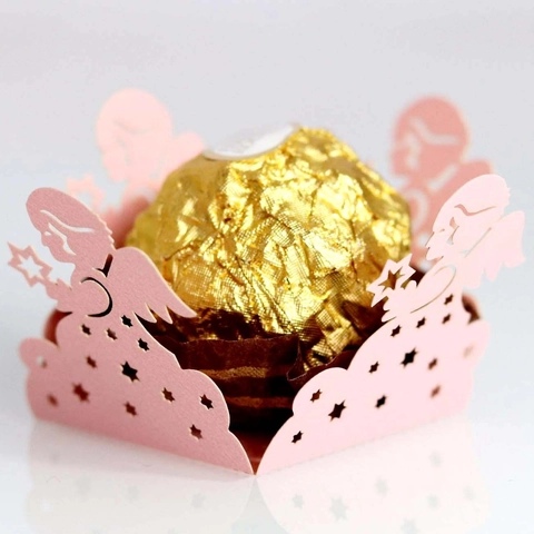 Involucro di Cioccolato con Ali d'Angelo Taglio Laser Carta Perlata Scatola di Caramelle Vuota per Matrimonio Festa Compleanno Dessert