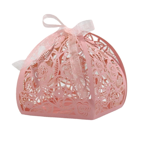 European Laser Cut Wedding Candy Box Rose Floral Hollow Gift Box With Ribbon Bow For Valentine Day Party Favors