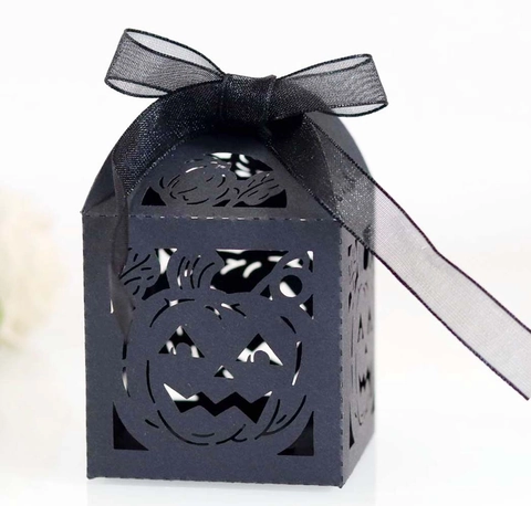 Boîte à Bonbons Halloween Citrouille Lanterne Creux Papier Perlé Découpe Laser Boîte Cadeau Avec Ruban Pour Fête Célébration