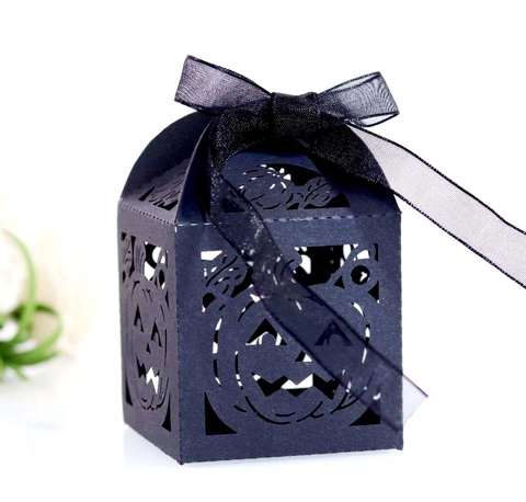 Boîte à Bonbons Halloween Citrouille Lanterne Creux Papier Perlé Découpe Laser Boîte Cadeau Avec Ruban Pour Fête Célébration