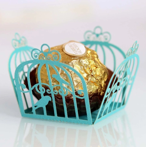 Laser Cut Birdcage Paper Chocolate Wrap Pearlescent Hollow Candy Decoration For Wedding Valentine Party Favor Accessories