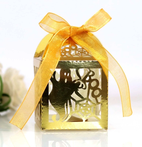 Halloween Hollow Candy Box Laser Cut Ghost Spider Web Pattern Gift Box With Ribbon For Party Favors Wedding Decorations