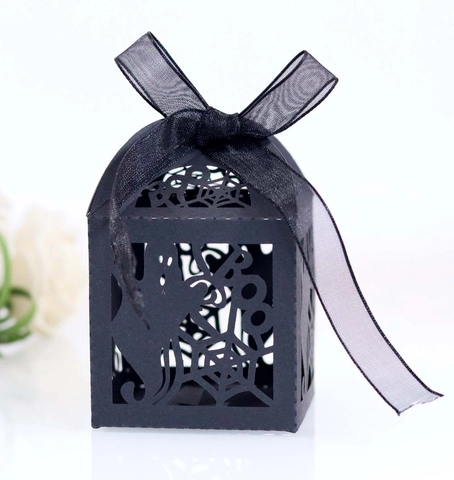 Halloween Hollow Candy Box Laser Cut Ghost Spider Web Pattern Gift Box With Ribbon For Party Favors Wedding Decorations