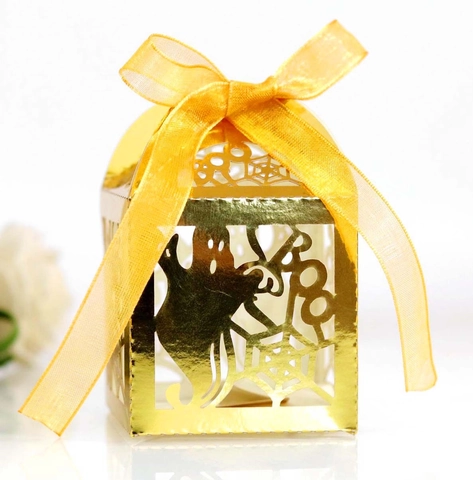 Scatole di Caramelle di Halloween Carta Taglio Laser Svuotata Motivo Ragnatela Fantasma Scatole Regalo Decorazione Festa